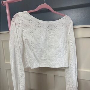 GB Girls White Cropped Long Sleeve Blouse